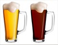 Realistic vector illustration of glass mugs with light and dark beer. Royalty Free Stock Photo